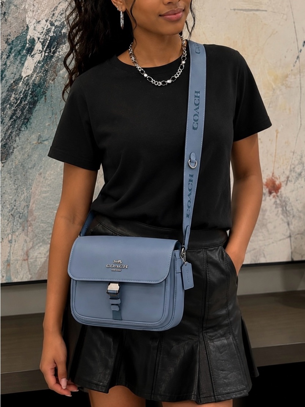 Coach Pace Messenger Bag Cornflower Blue Refined Leather Crossbody Shoulder Bag